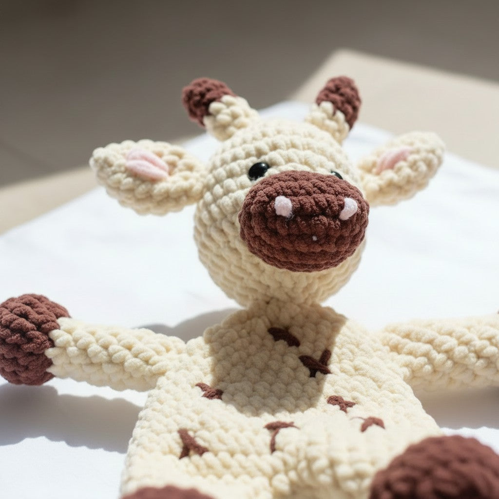 Nuvinokids Handgehaakte Platte Koe Knuffel van 100% Katoen