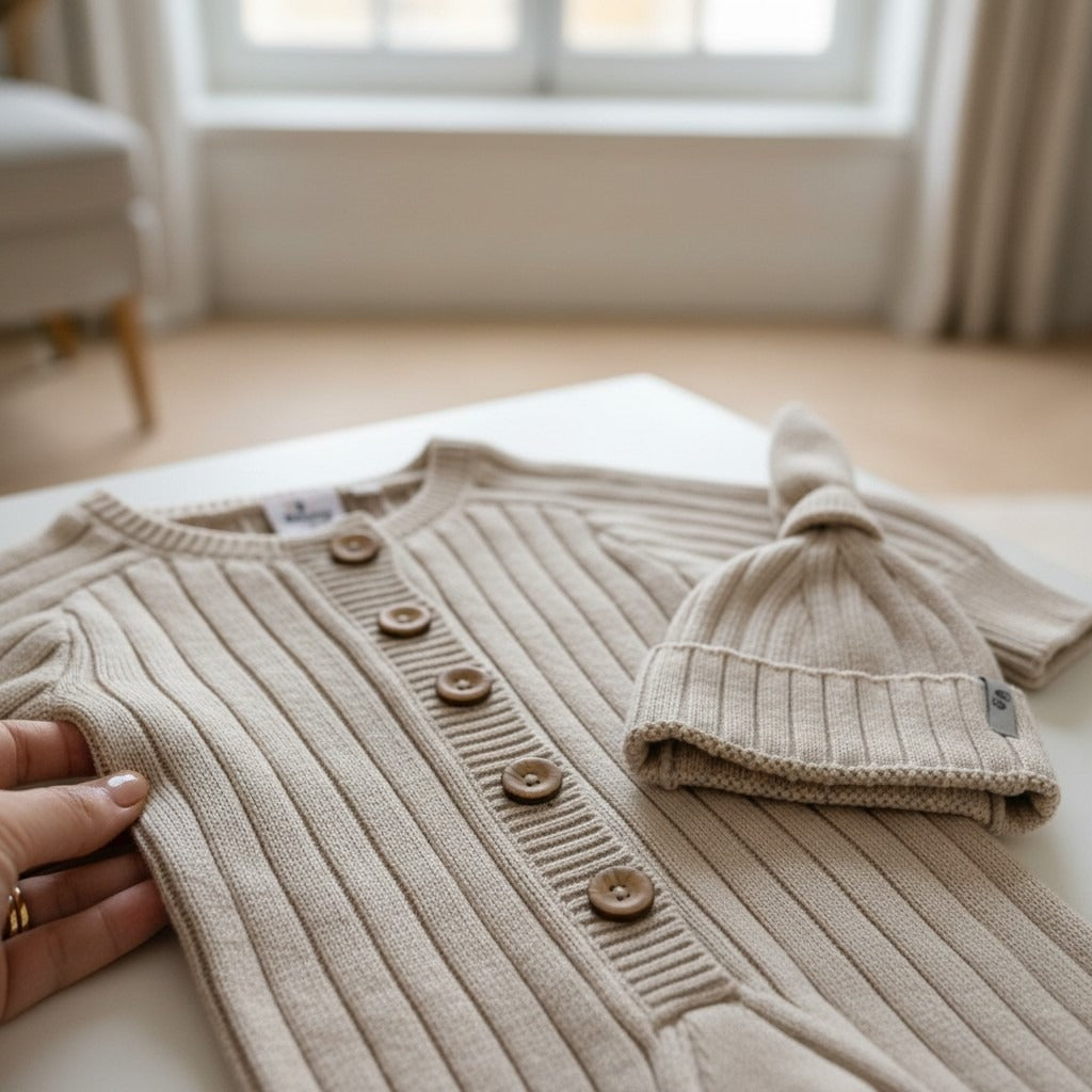 Nuvinokids Bio Baby Pakje Sand Beige met Mutsje