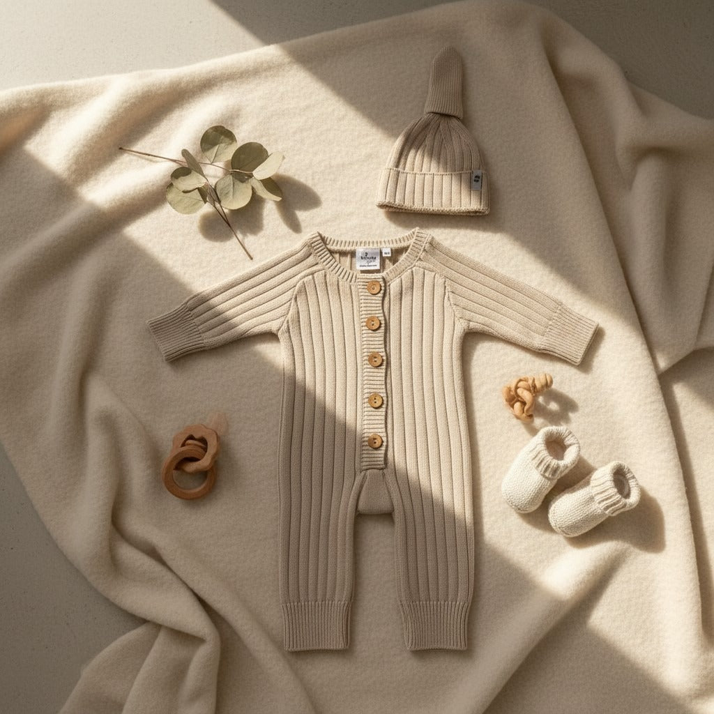 Nuvinokids Bio Baby Pakje Sand Beige met Mutsje