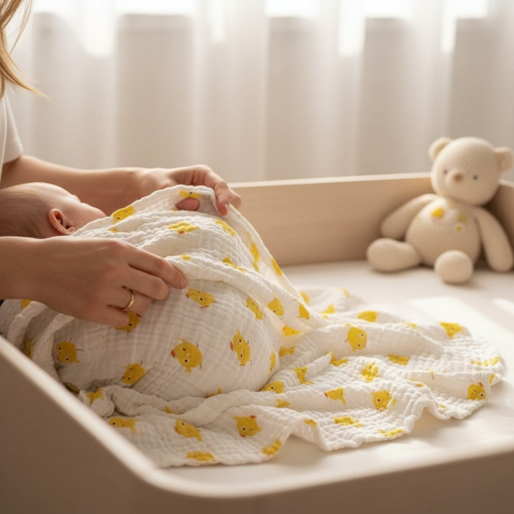 Nuvinokids 6-Laagse Katoenen Babydeken Chick Print