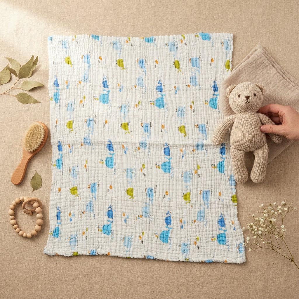 Nuvinokids 6-Laagse Katoenen Babydeken Blue Whales