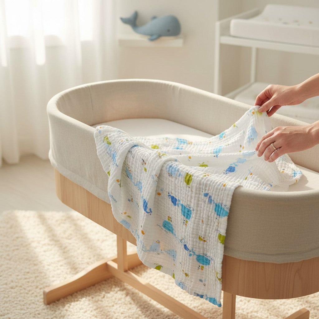 Nuvinokids 6-Laagse Katoenen Babydeken Blue Whales