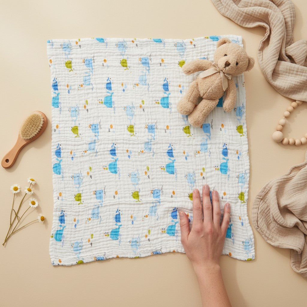 Nuvinokids 6-Laagse Katoenen Babydeken Blue Whales