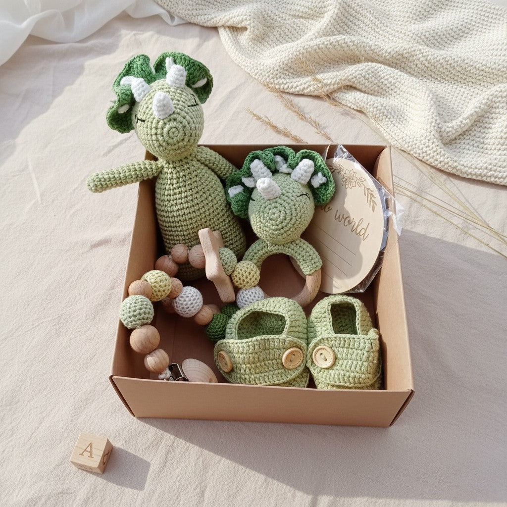 Nuvinokids 6-delige Katoenen Kraamcadeau Set Dino