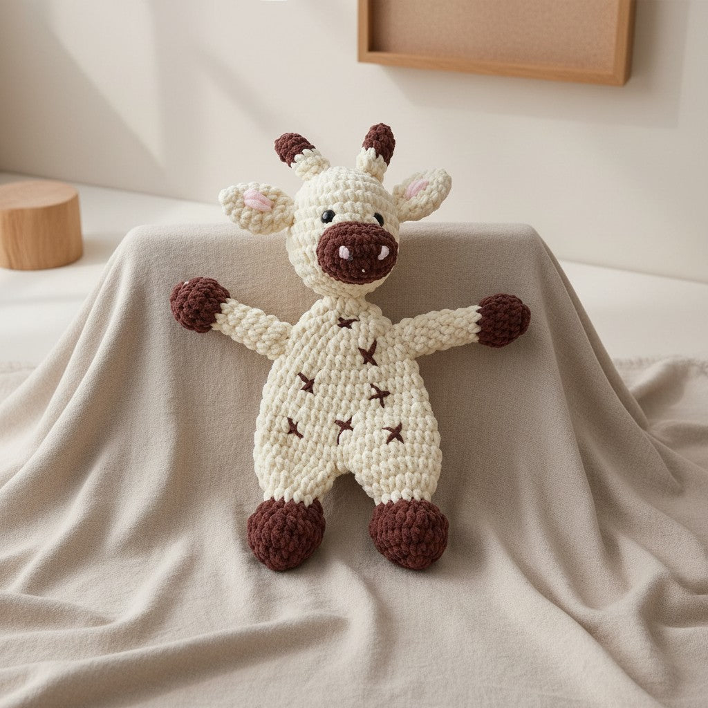 Nuvinokids Handgehaakte Platte Koe Knuffel van 100% Katoen