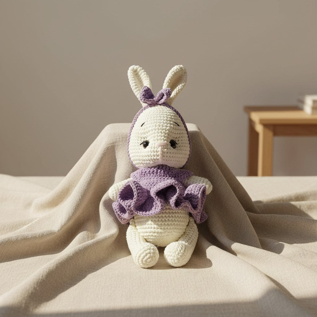 Nuvinokids Handgehaakt Konijntje Knuffel met Jurkje van 100% Katoen