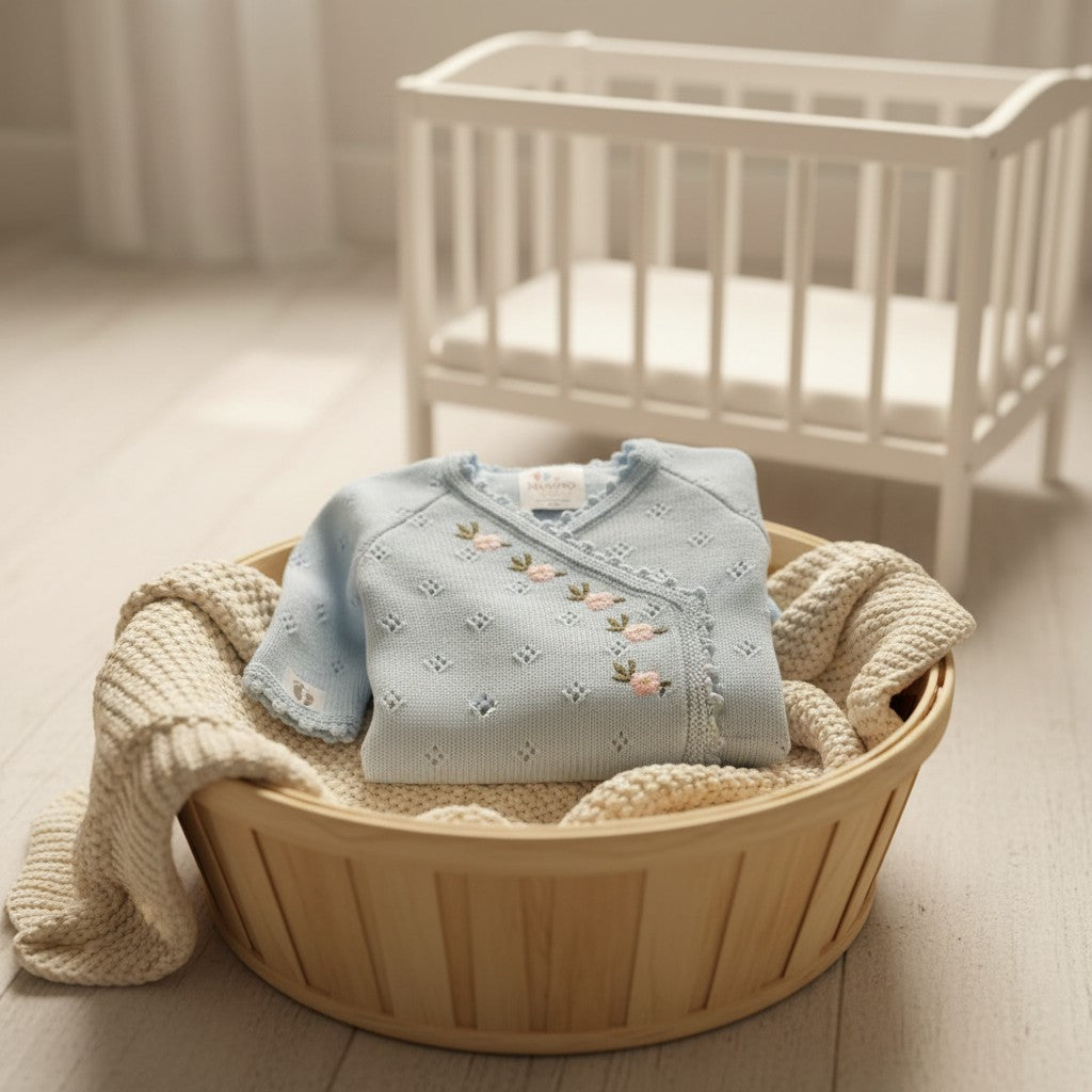 Nuvinokids® Gebreide Baby Romper Floral Sky Blue