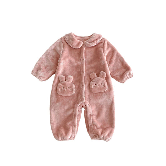 Winter Arrival Baby Girls Cute Rabbits Pattern Warm Double-sided Fleece Rompers-1