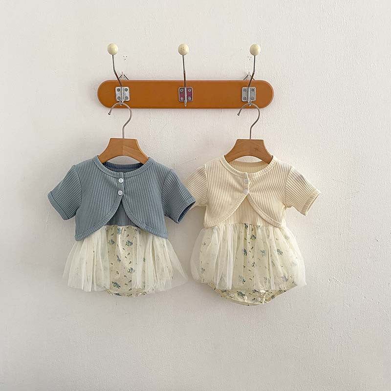 Arrival Summer Baby Kids Girls Solid Color Short Sleeves Cardigan And Sleeveless Strap Tulle Onesies – Sister Matching Set-4