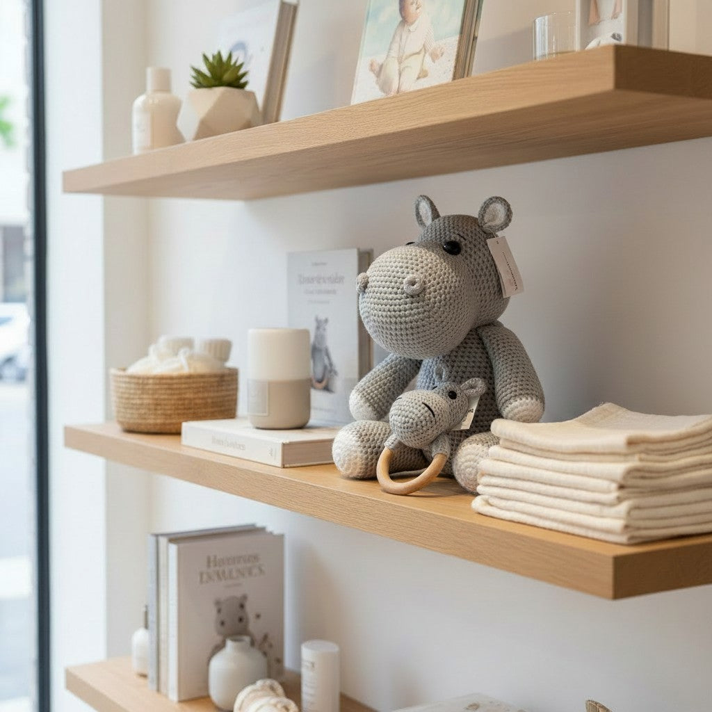 Nuvinokids Handgehaakte Nijlpaard Knuffel & Bijtring Set van 100% Katoen