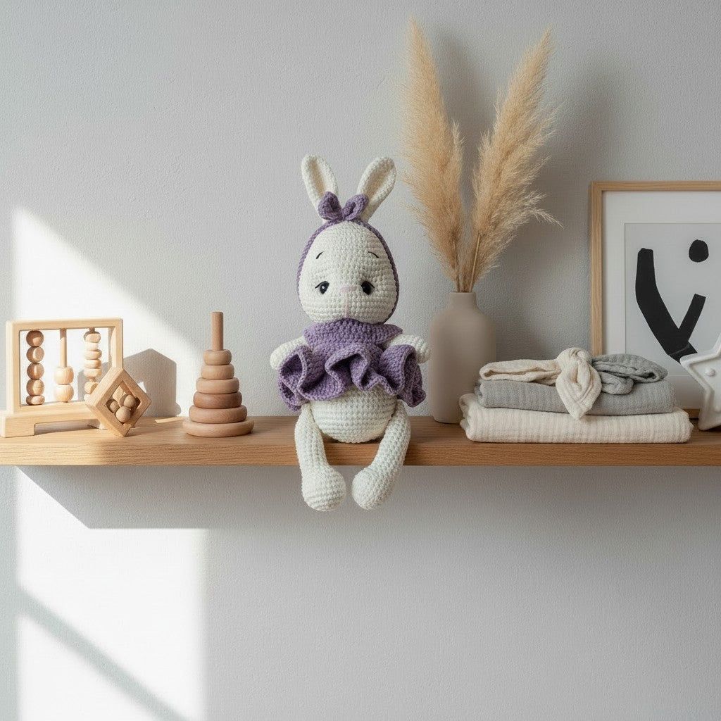 Nuvinokids Handgehaakt Konijntje Knuffel met Jurkje van 100% Katoen
