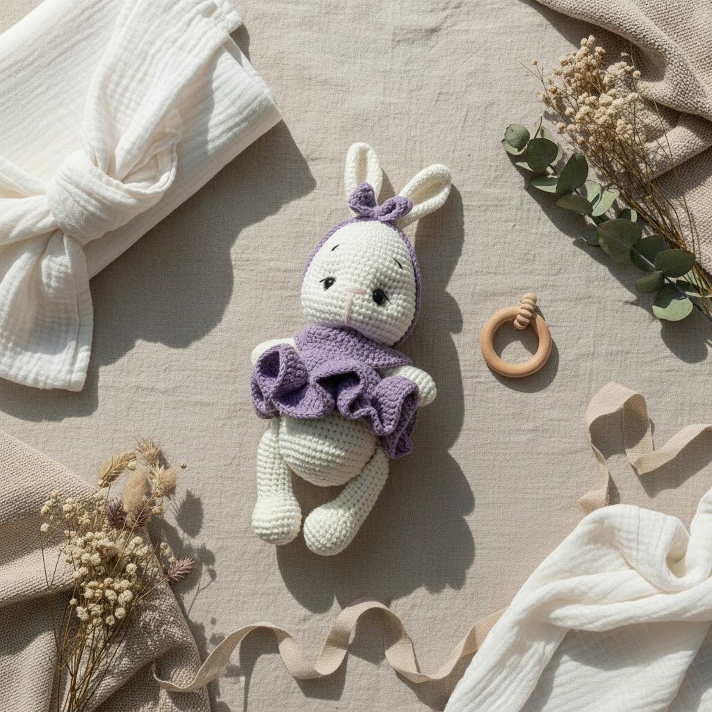 Nuvinokids Handgehaakt Konijntje Knuffel met Jurkje van 100% Katoen