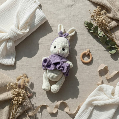 Nuvinokids Handgehaakt Konijntje Knuffel met Jurkje van 100% Katoen