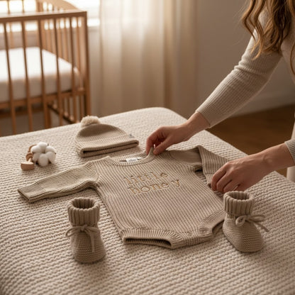 Nuvinokids Bio Baby Set Little Honey Beige met Mutsje en Slofjes