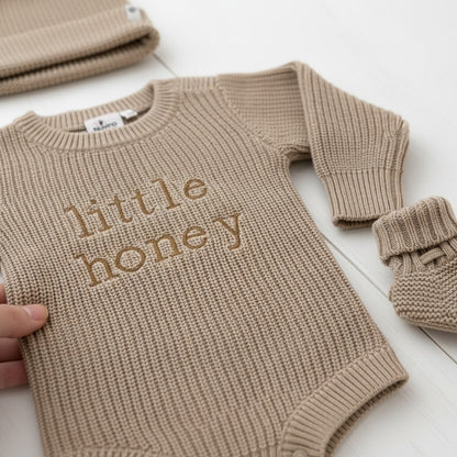 Nuvinokids Bio Baby Set Little Honey Beige met Mutsje en Slofjes