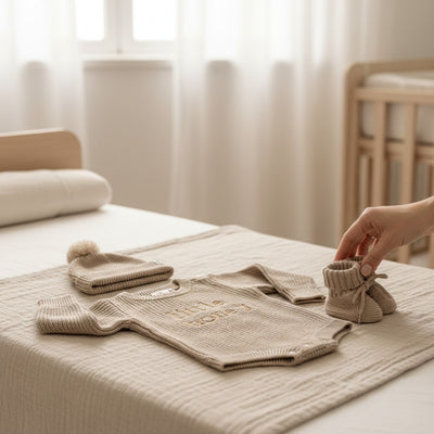 Nuvinokids Bio Baby Set Little Honey Beige met Mutsje en Slofjes