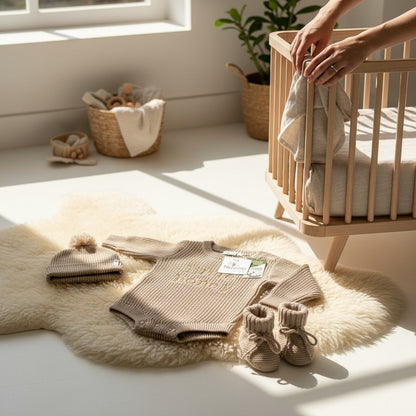 Nuvinokids Bio Baby Set Little Honey Beige met Mutsje en Slofjes