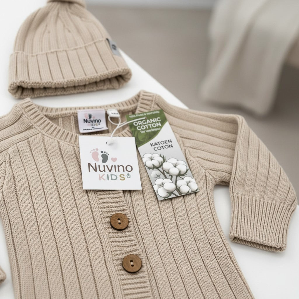 Nuvinokids Bio Baby Pakje Sand Beige met Mutsje