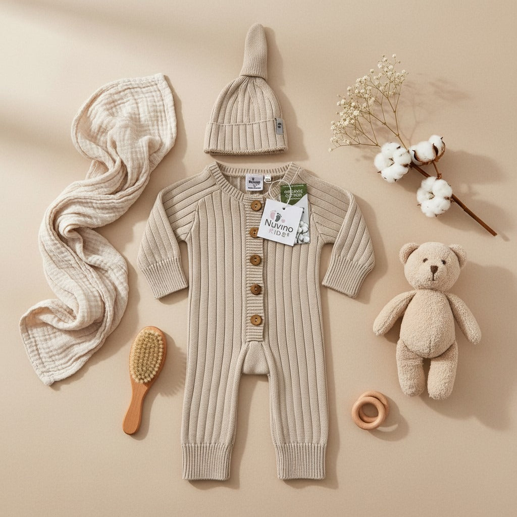 Nuvinokids Bio Baby Pakje Sand Beige met Mutsje