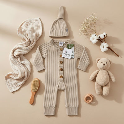 Nuvinokids Bio Baby Pakje Sand Beige met Mutsje