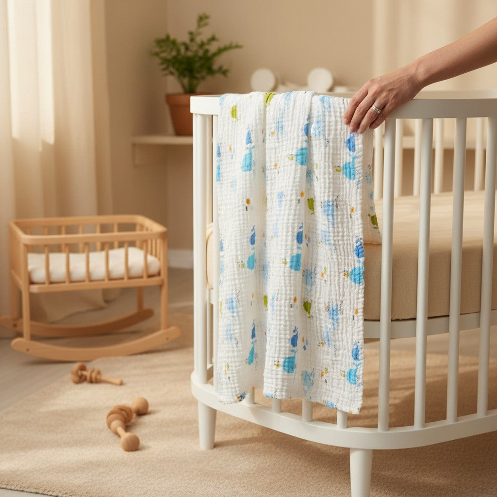 Nuvinokids 6-Laagse Katoenen Babydeken Blue Whales