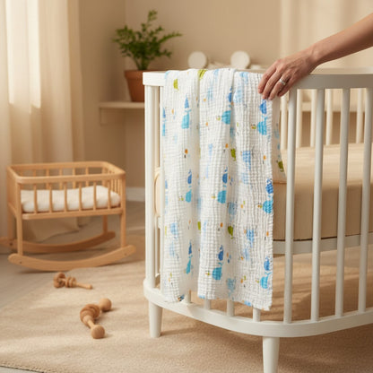 Nuvinokids 6-Laagse Katoenen Babydeken Blue Whales