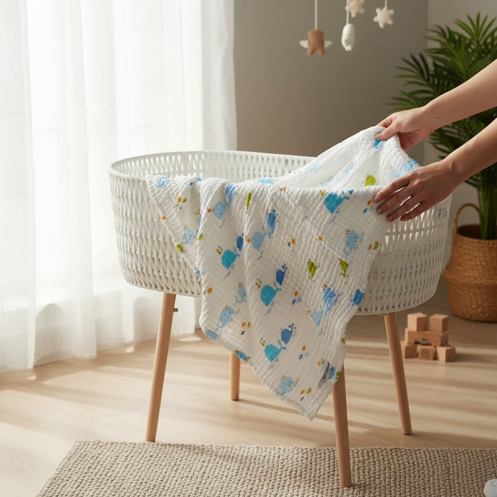 Nuvinokids 6-Laagse Katoenen Babydeken Blue Whales