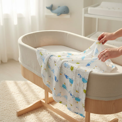 Nuvinokids 6-Laagse Katoenen Babydeken Blue Whales