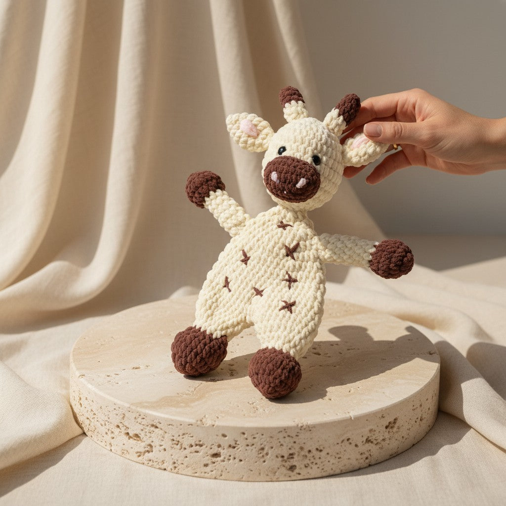 Nuvinokids Handgehaakte Platte Koe Knuffel van 100% Katoen