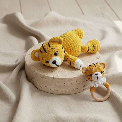 Nuvinokids Handgehaakte Tijger Knuffel & Bijtring Set van 100% Katoen