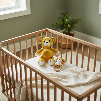 Nuvinokids Handgehaakte Tijger Knuffel & Bijtring Set van 100% Katoen