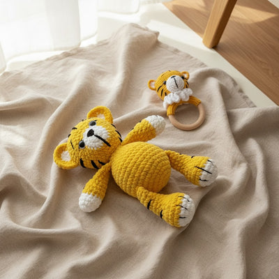 Nuvinokids Handgehaakte Tijger Knuffel & Bijtring Set van 100% Katoen