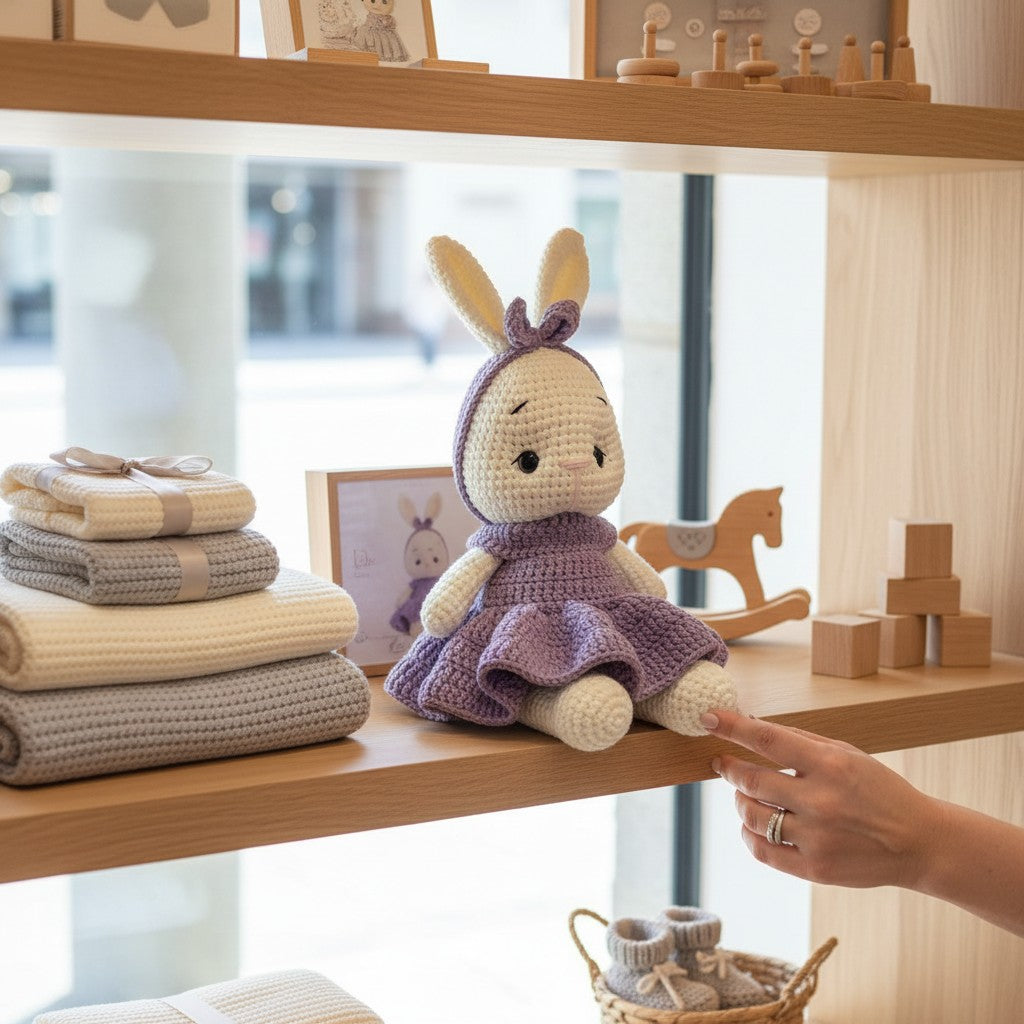 Nuvinokids Handgehaakt Konijntje Knuffel met Jurkje van 100% Katoen