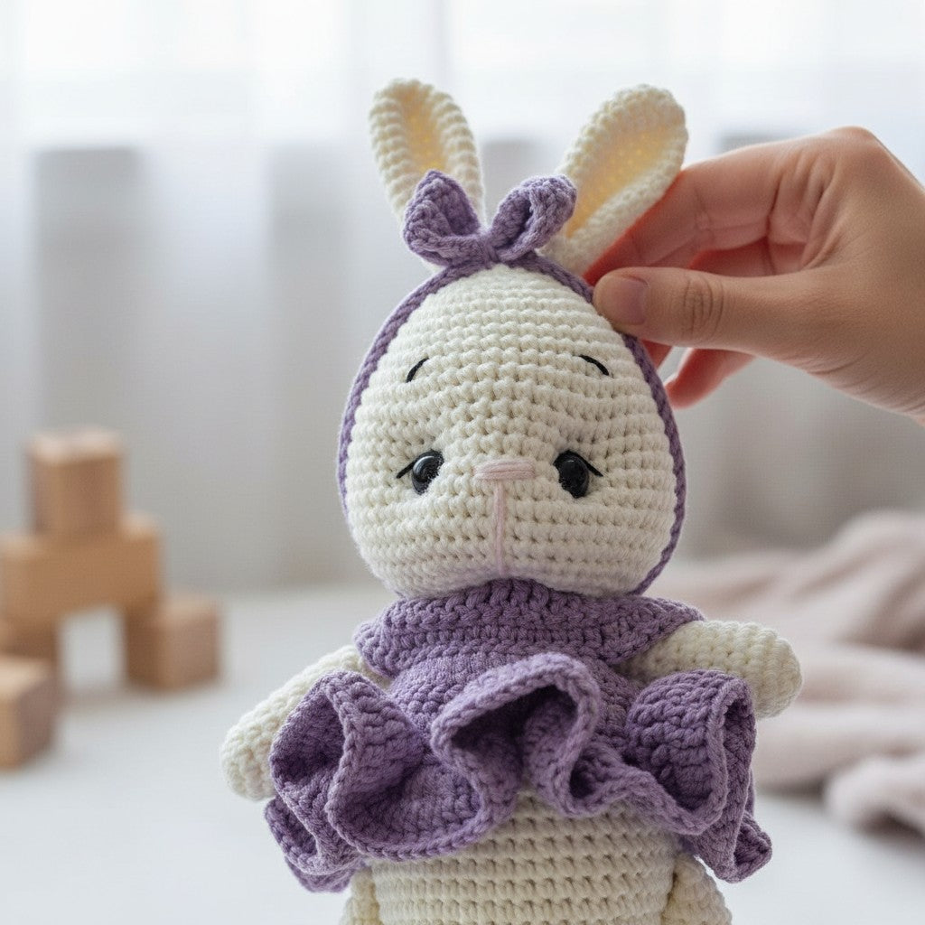 Nuvinokids Handgehaakt Konijntje Knuffel met Jurkje van 100% Katoen