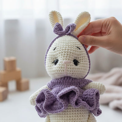Nuvinokids Handgehaakt Konijntje Knuffel met Jurkje van 100% Katoen