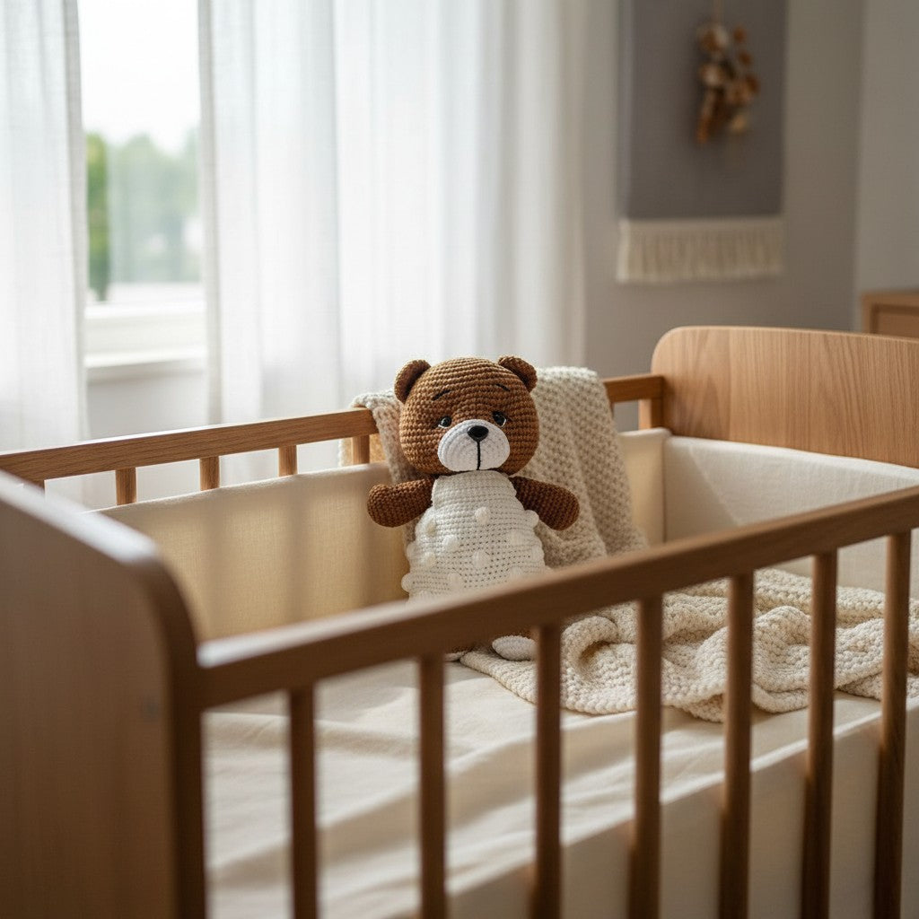 Nuvinokids Handgehaakte Beer Knuffel met Gebreide Tuinbroek van 100% Katoen