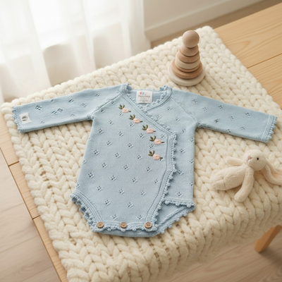 Nuvinokids® Gebreide Baby Romper Floral Sky Blue