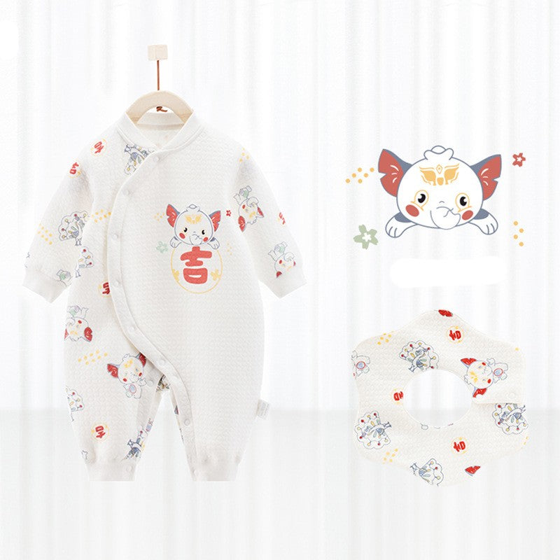 Katoenen thermische baby jumpsuit – Newborn boxpakje met zijde-effect