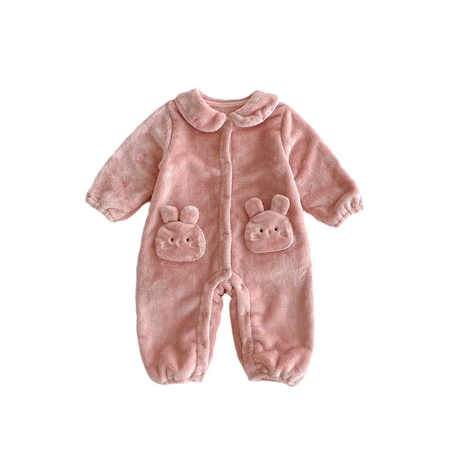 Winter Arrival Baby Girls Cute Rabbits Pattern Warm Double-sided Fleece Rompers-1