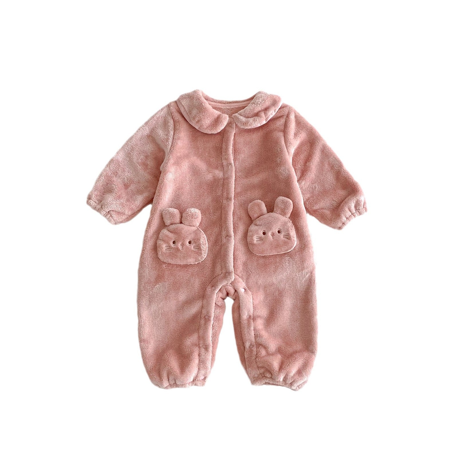 Winter Arrival Baby Girls Cute Rabbits Pattern Warm Double-sided Fleece Rompers-1