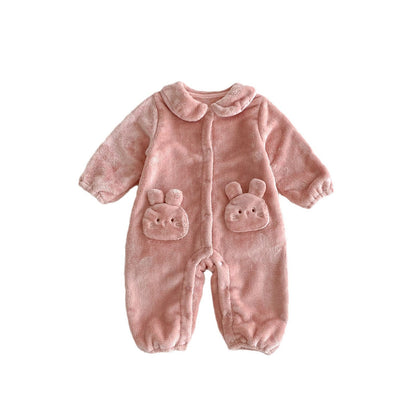 Winter Arrival Baby Girls Cute Rabbits Pattern Warm Double-sided Fleece Rompers-1