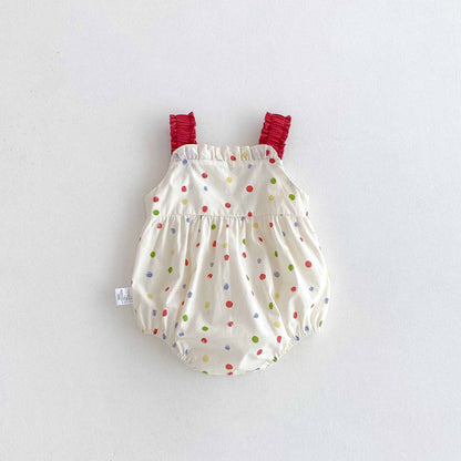 Summer Arrival Baby Girls Cute Sleeveless Colorful Dots Pattern Strap Onesies-1