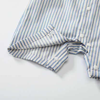 Summer Arrival Baby Boys Short Sleeves Cute Striped Pattern Navy Style Rompers-3