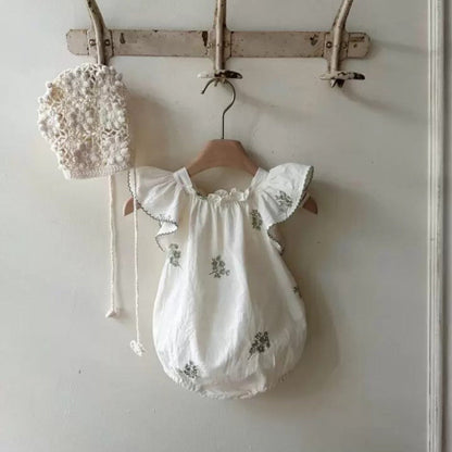 Summer Hot Selling Baby Kids Girls Fly Sleeves Flowers Pattern Embroidered Princess Onesies-2