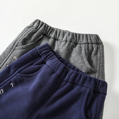 Winter Arrival Casual Baby Kids Boys Letters Embroidered Pattern Fleece-lined Pants-4