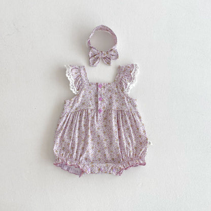 Summer Arrival Baby Girls Cute Floral Pattern Fly Sleeves Onesies-1