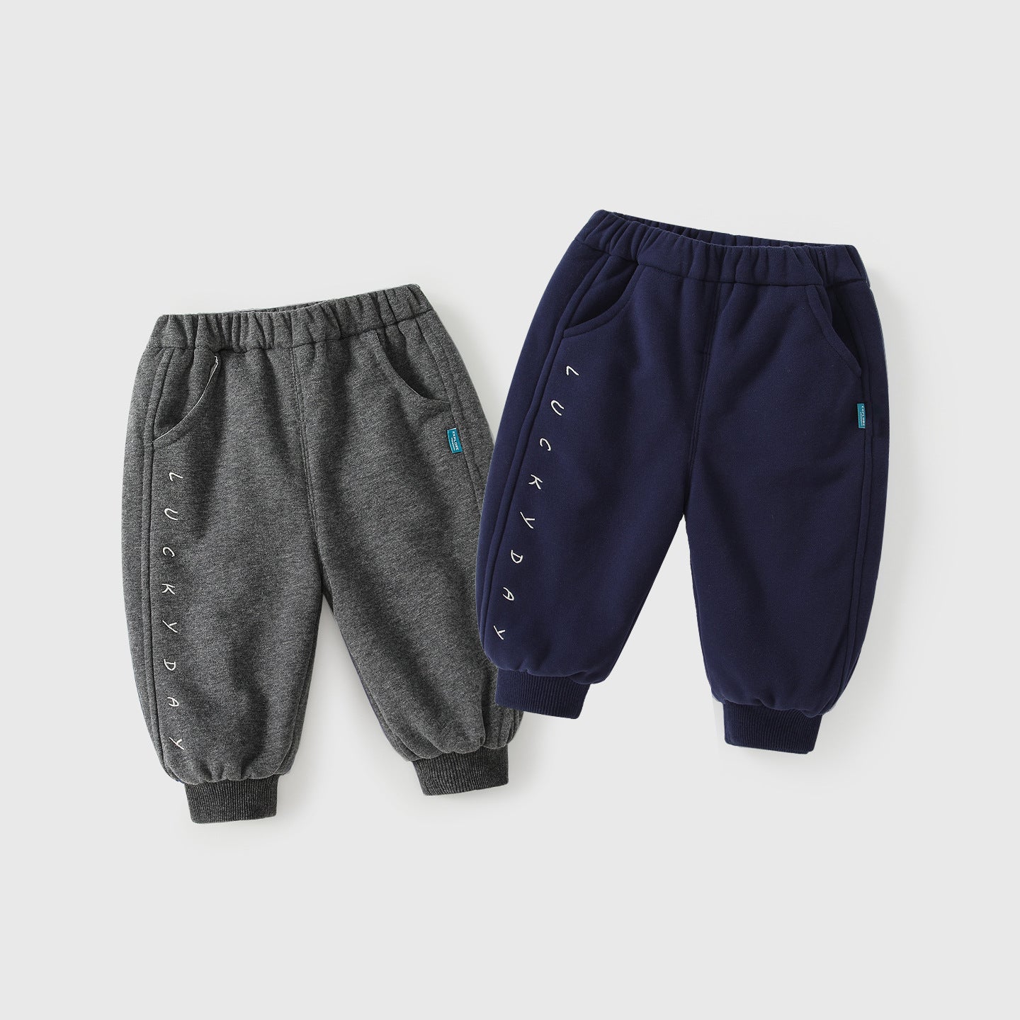 Winter Arrival Casual Baby Kids Boys Letters Embroidered Pattern Fleece-lined Pants-2