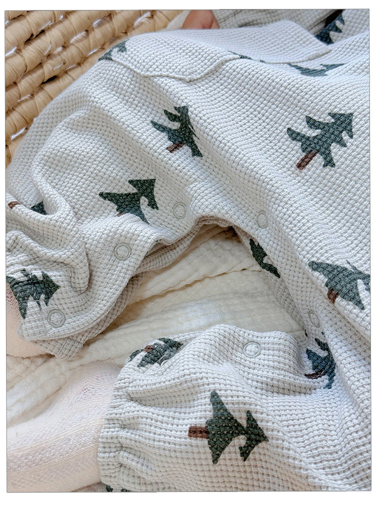 Spring Arrival Baby Unisex Long Sleeves Waffle Grid and Simple Pattern Rompers-3