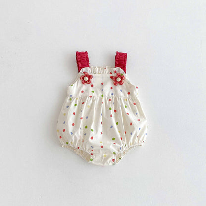 Summer Arrival Baby Girls Cute Sleeveless Colorful Dots Pattern Strap Onesies-0